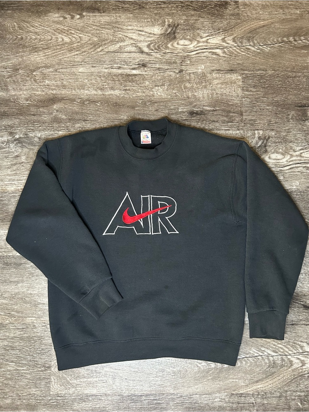 Vintage 90s Nike Air Crewneck Sweatshirt Large Black USA Made Fruit of the Loom